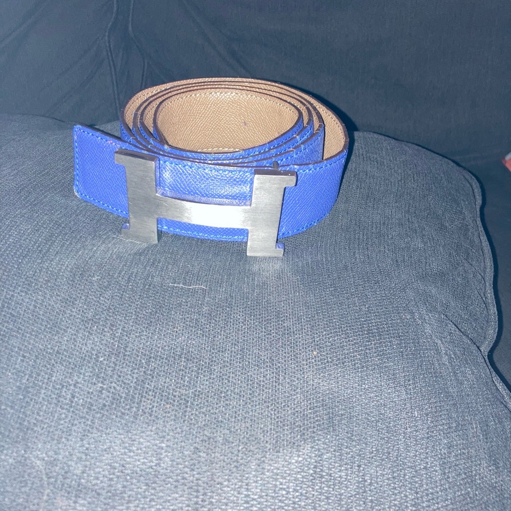 Blue and Tan reversible Hermès belt